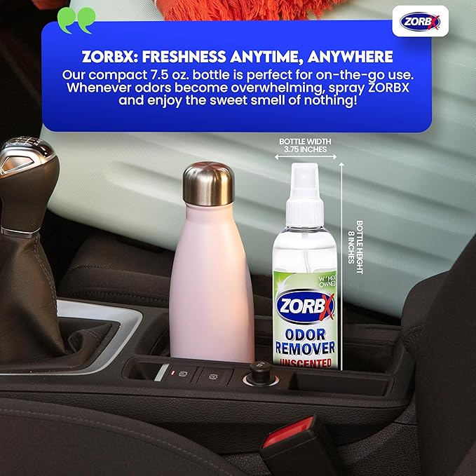 ZORBX Unscented Odor Eliminator for Strong Odor 7.5 Fl Oz Pack of 4 - Used in Hospitals &amp Healthcare Facilities - Advanced Formula Fast-Acting Odor Remover Spray for Dog Cat House &amp Carpet