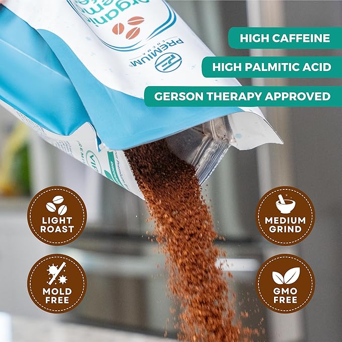 Premium Enema Organic Coffee for Enemas - Light Roast Medium Ground Specialty Grade High Palmitic Acid Caffeine Fair Trade 1Lb