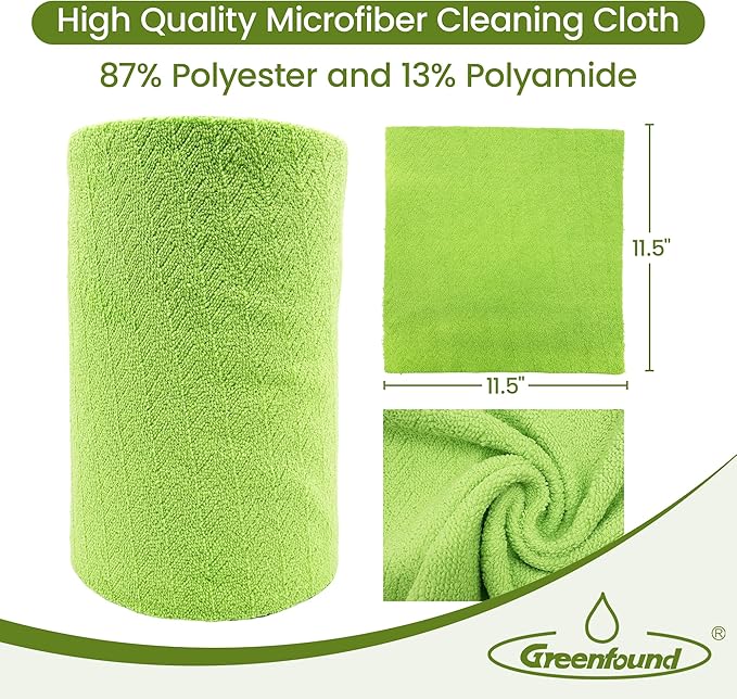 Greenfound Microfiber Cleaning Cloth Roll -80 PackTear Away Microfiber Towels for CarReusable Paper Towels WashableAbsorbentLint Free Cleaning Rags for HouseKitchenWindow-11.5×11.5(Wave Green)