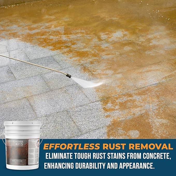 DeckGeneral Rust Remover 4015 All Surface Rust Stain Eliminator Concrete Cleaner Effective Oxidation Clean Up for Driveways Walkways Swimming Pools Brick Pavements and More (5 Gallon)