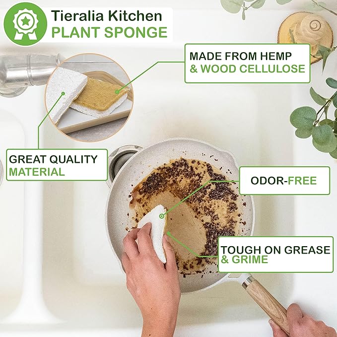 Tieralia Bamboo Dish Brush Gift Set – 5-Piece Kitchen Cleaning Set with Bottle Brush Round Scrub Brush Palm Brush &amp 2 Plant-Based Sponges | Wooden Handle Cleaning Tools for Dishes &amp Surfaces