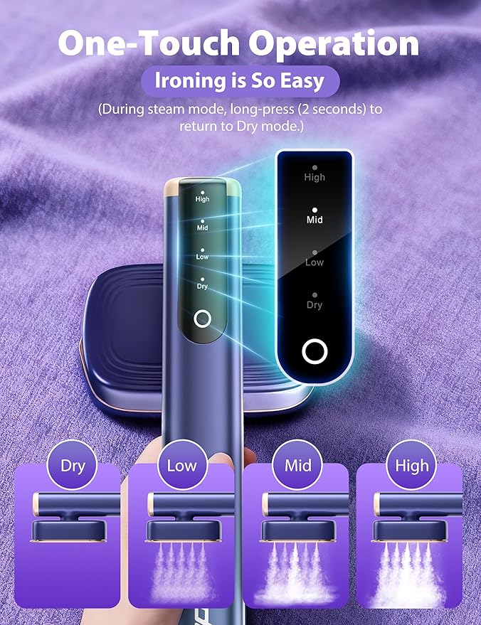 Travel Steamer for Clothes with 180 ml Water Tanks15s Fast Heat-up24 g/min Strong Steam Performance Portable Garment Steamer with Touch Control LED Display Steam Iron(Blue Gold)