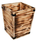 Owlgift Decorative Rustic Burnt Wood Trash Can Farmhouse Stylish Wooden Waste Basket Near Desk Square Garbage Cans Trashcan with Metal Brackets for Office Bedroom &amp Bathroom