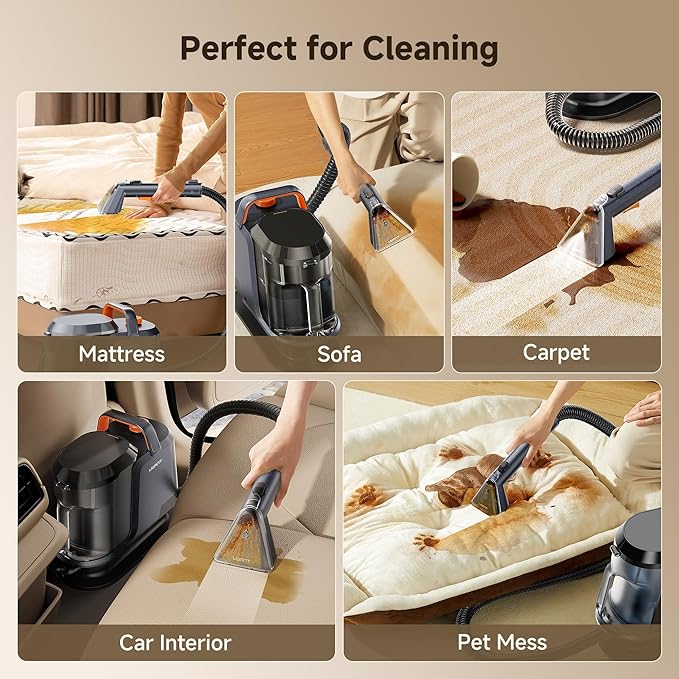uwant Portable Carpet and Upholstery for Deep Cleaner 18Kpa Carpet Cleaner Machine for Cars Pets with Pet Pro Solution and Self Cleaning Set of 1 for Spot Rug Couch