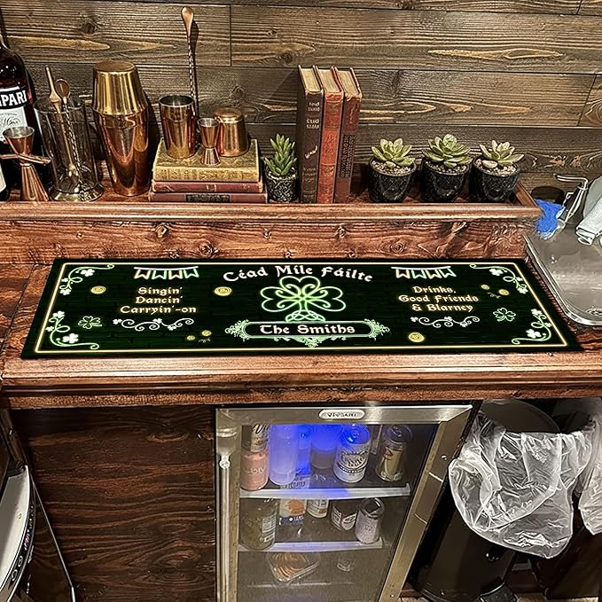 THUYPT Personalized Irish Bar Mat Dish Drying Mat for Irish Pub St Patrick's Day Decor Bar Shamrock Spill Mat Kitchen Counter Accessories Home Bar Decor St Patrick's Day (14)