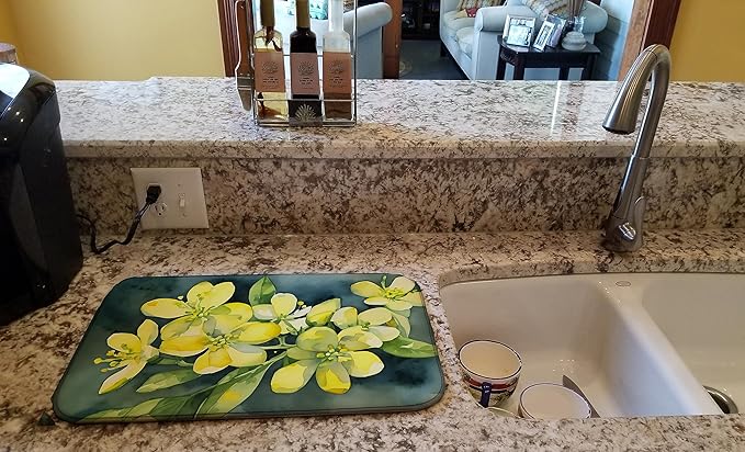 Caroline's Treasures DAC1704DDM South Carolina Yellow Jessamine in Watercolor Dish Drying Mat Absorbent Dish Drying Mat Pad for Kitchen Counter Dish Drainer Mat for Countertop 14 x 21 Multicolor