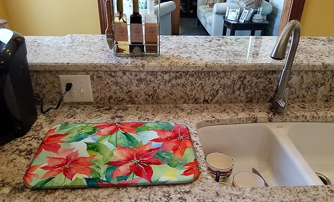 Caroline's Treasures DAC1602DDM Poinsettias in Watercolor Dish Drying Mat Absorbent Dish Drying Mat Pad for Kitchen Counter Dish Drainer Mat for Countertop 14 x 21 Multicolor
