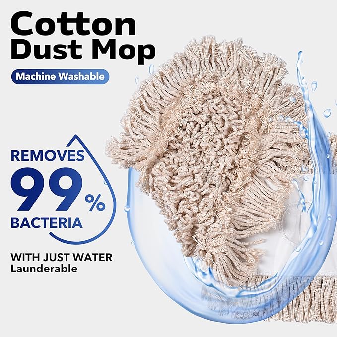 Matthew Cleaning 24'' Cotton Dust Mop Refill Washable Thick Tufted Replacement Heads for Residential &amp Commercial Use Fit All 24'' Dust Mop Frames Hardwood Laminate Concrete Floors 6 Pack