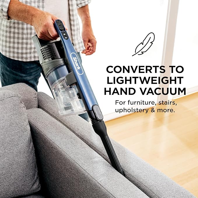 Shark Cordless Vacuum Cleaner with HEPA Filter Lightweight Portable Rechargeable Powerful Pet Hair Pickup Removable Handheld Crevice Tool Dusting Brush 50-min Runtime Blue IZ363HT
