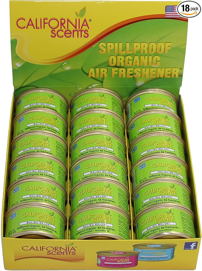 California Scents Spillproof Organic Air Freshener Malibu Melon 1.5 Ounce Canister (Pack of 18)