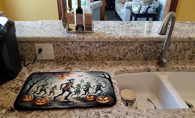 Caroline's Treasures DAC2287DDM Zombies Spooky Halloween Dish Drying Mat Absorbent Dish Drying Mat Pad for Kitchen Counter Dish Drainer Mat for Countertop 14 x 21 Multicolor