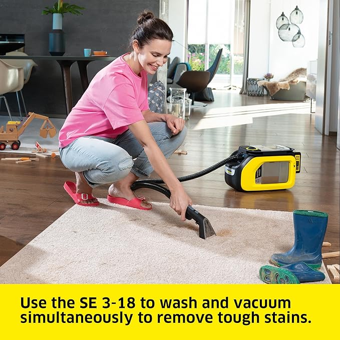 Kärcher SE 3-18 Carpet Extractor Self-Cleaning Function with 5.0 Ah 18 V Battery/Real Time Technology LCD Display Lithium-Ion Cells + Fast Charger
