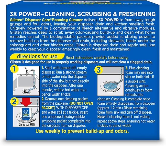 Glisten DP20B Disposer Care Foaming Garbage Disposer Cleaner-Twenty Pack (20 Uses)-Powerful Disposal Cleanser for Complete Cleaning of Entire Disposer-Lemon Scented 24.5 oz