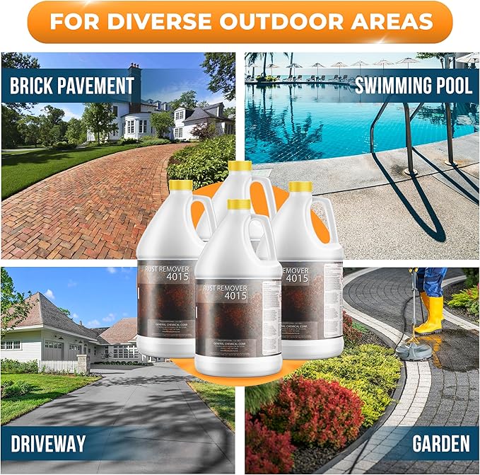 DeckGeneral Rust Remover 4015 All Surface Rust Stain Eliminator Concrete Cleaner Effective Rust Clean Up for Driveways Walkways Swimming Pools Brick Pavements and More (4 Gallon Case)