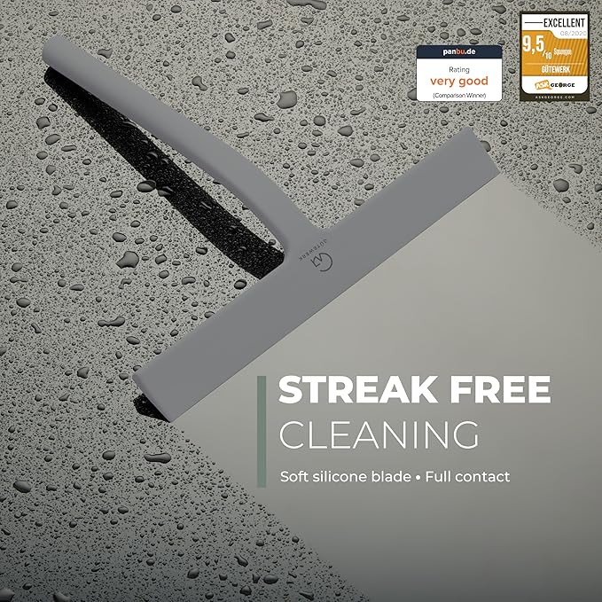 GÜTEWERK Shower Squeegee for Glass Doors Silicone Window Squeegee Bathroom and Glass Cleaning - Gray - 11 Inch