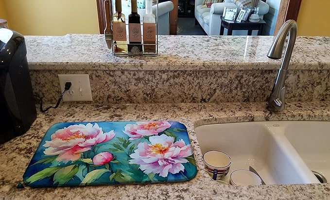 Caroline's Treasures DAC1593DDM Peonies in Watercolor Dish Drying Mat Absorbent Dish Drying Mat Pad for Kitchen Counter Dish Drainer Mat for Countertop 14 x 21 Multicolor