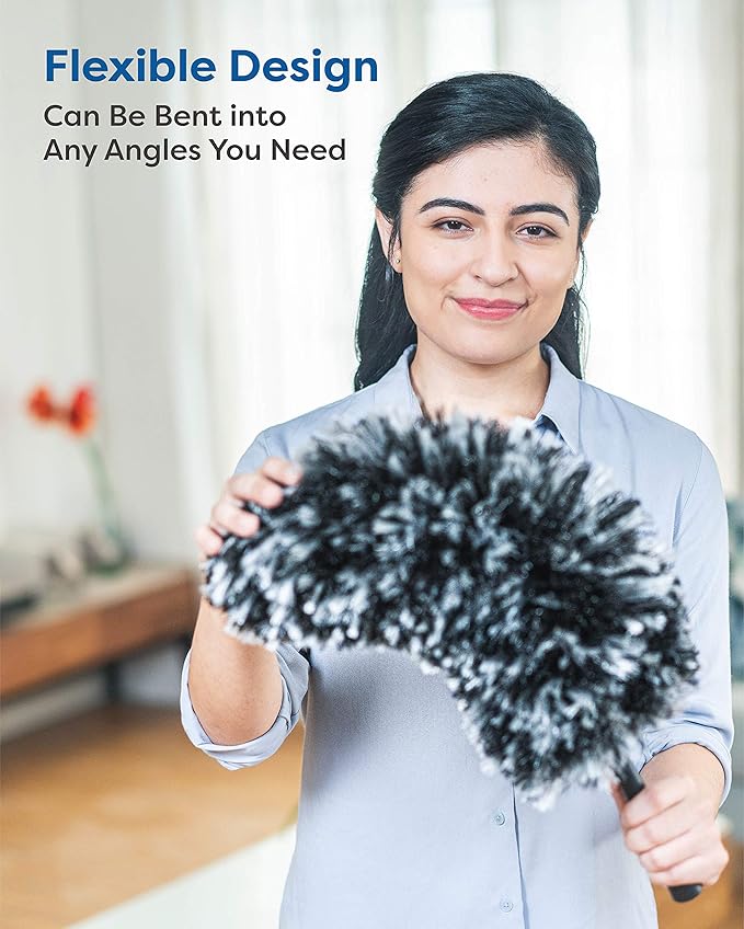 Feather Duster Kit with 5.6ft Extension Pole 4 Dusting Brush for Cleaning Home Wall Ceiling Fan Cobweb Microfiber Static Washable Dusters Black Dark Gray
