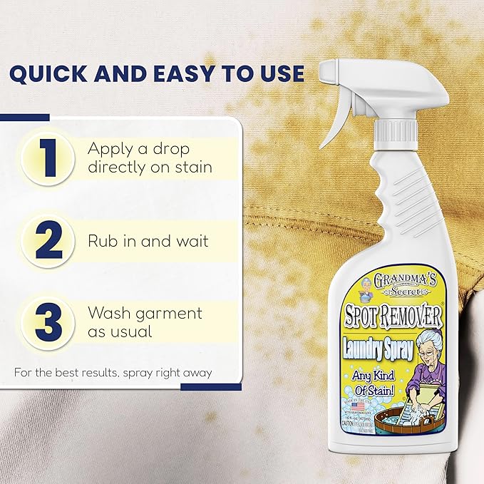 Grandma's Secret Spot Remover Laundry Spray - Chlorine Bleach and Toxin-Free Fabric Stain Remover for Clothes - Removes Oil Paint Blood and Pet Stains - 16 Oz 2 Pack