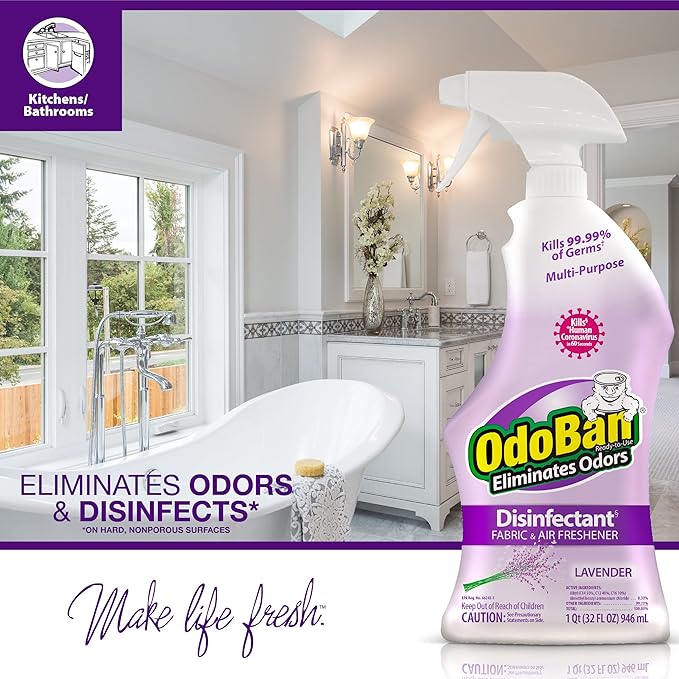 OdoBan Ready-to-Use Disinfectant and Odor Eliminator Made in the USA Lavender Scent Set of 2 32 oz Spray and 1 Gallon Concentrate