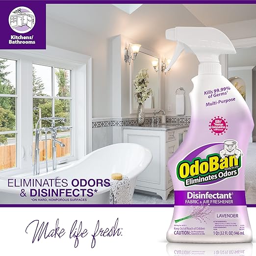 OdoBan Ready-to-Use Disinfectant and Odor Eliminator Set of 12 Spray Bottles 32 Ounces Each Lavender Scent
