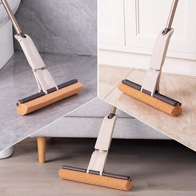 Eyliden Sponge Mop Easy Squeeze Wringing Mop with 2 Reusable Heads Absorbent Honeycomb Sponge for Home and Commercial Use Hardwood Laminate Tile Marble Ceramic Floors Cleaning