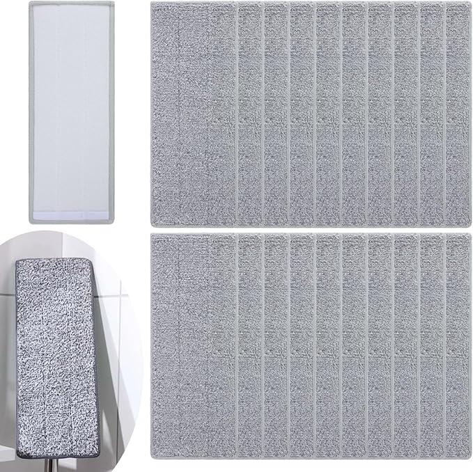 20 PCS Flat Mop Head Replacement Pads Reusable Mop Pad Refill Washable Microfiber Mops for Wet/Dry Mops Flat Floor Cleaning Floor Care System (Grey)
