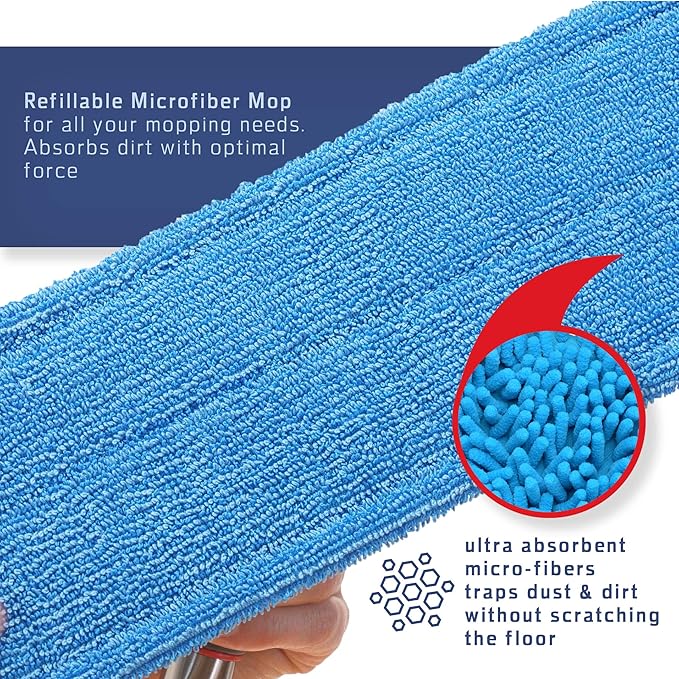 Floor Mop Microfiber Cleaning System - Washable Scrubbing and Reusable Microfiber for Hardwood Laminate and Tile Dust Mop Soft Refills for Wood Walls Vinyl Kitchen