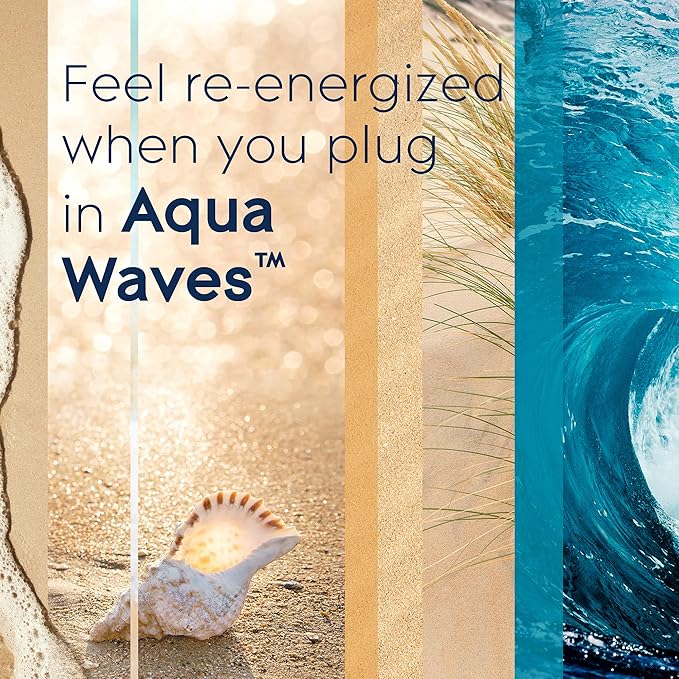 Glade PlugIns Refills Air Freshener Starter Kit Scented and Essential Oils for Home and Bathroom Aqua Waves 4.02 Fl Oz 2 Warmers + 6 Refills