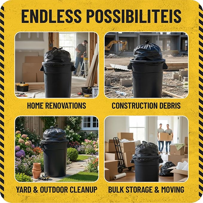 MAAXForce 55 Gallon Contractor Trash Bags | 2 Mil Heavy-Duty Black Garbage Bags | Leak-Proof Puncture-Resistant | Made in USA | 36 x 56 Large Construction &amp Yard Cleanup Bags (40-Count)