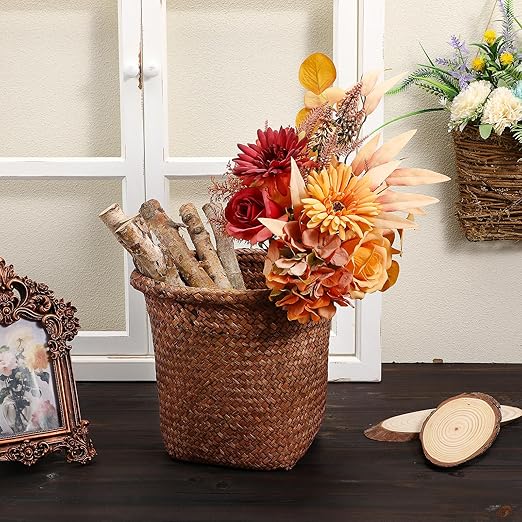 CHILDWEET 1pc Straw Woven Wastebasket for Home Office Vintage Decorative Storage Basket Multi-Functional Trash Can for Bedroom Bathroom and Living Room