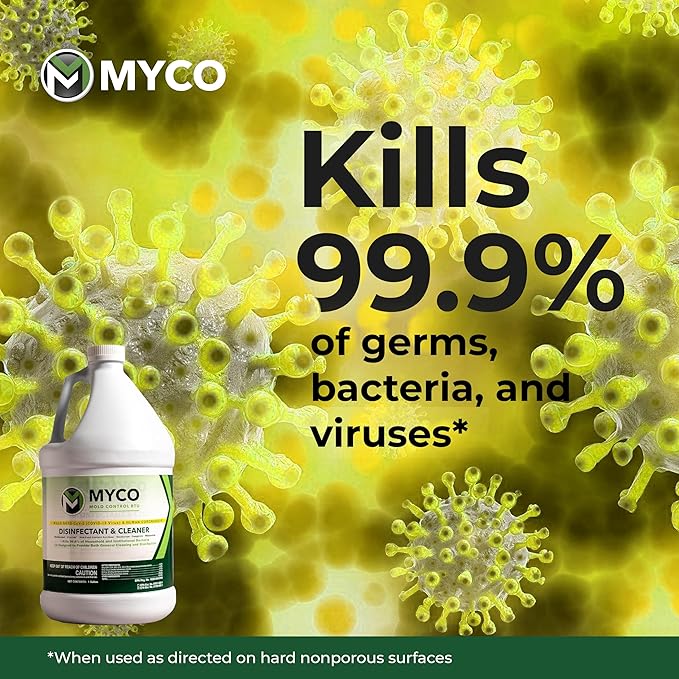 Myco Mold Control RTU – Ready-to-Use EPA-Registered Hospital Grade Disinfectant &amp Cleaner Quat Formula for Mold Remediation &amp Bacteria Control Commercial &amp Residential Use 4 Gallon
