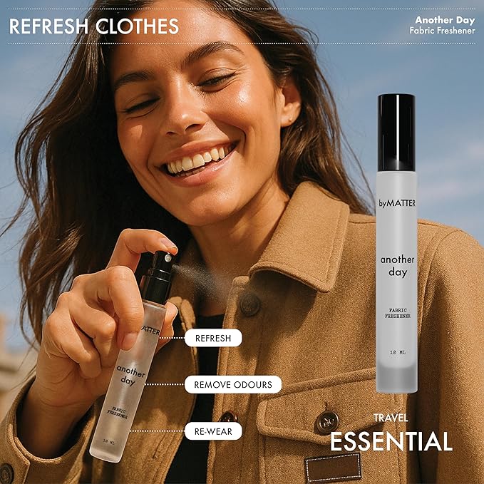 byMATTER Shoe &amp Fabric Freshener Spray Set – Travel Fabric Refresher &amp Shoe Deodorizer Pack Odor Elimination Suits All Materials Smell Remover Sprays (2x 0.34 Fl Oz / 10ml)