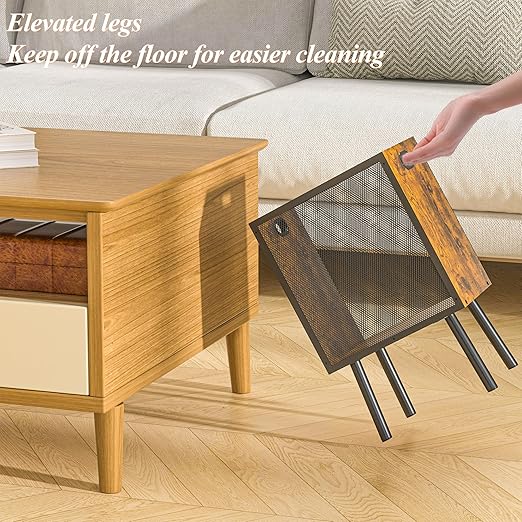 4.5 Gallon Office Trash Can for Near Desk Wood Bedroom Trashcan Rectangular Wastebasket with Mesh - Handles - Leg Small Garbage Can Trash Bin for Office Bedroom Living Room Bathroom Dorm