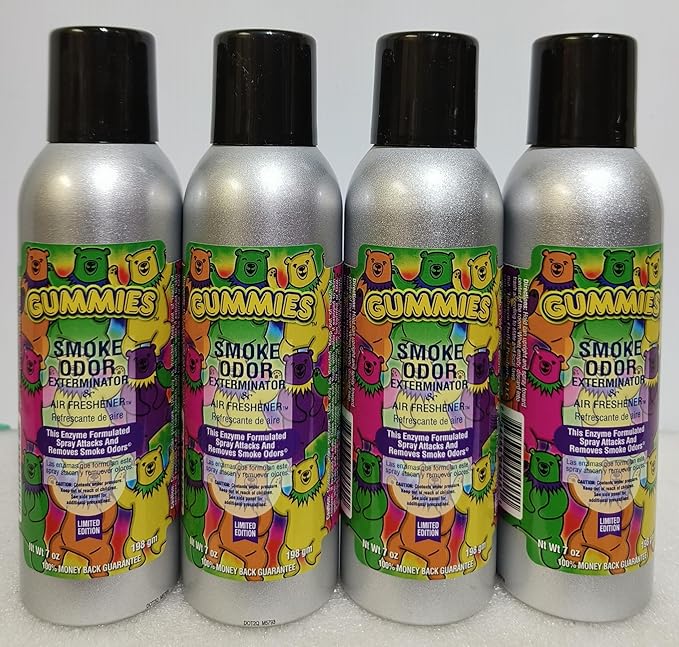 Smoke Odor Exterminator 198 gm/ 7 oz Large Spray Gummies 7oz Can 4 Pack. Assorted