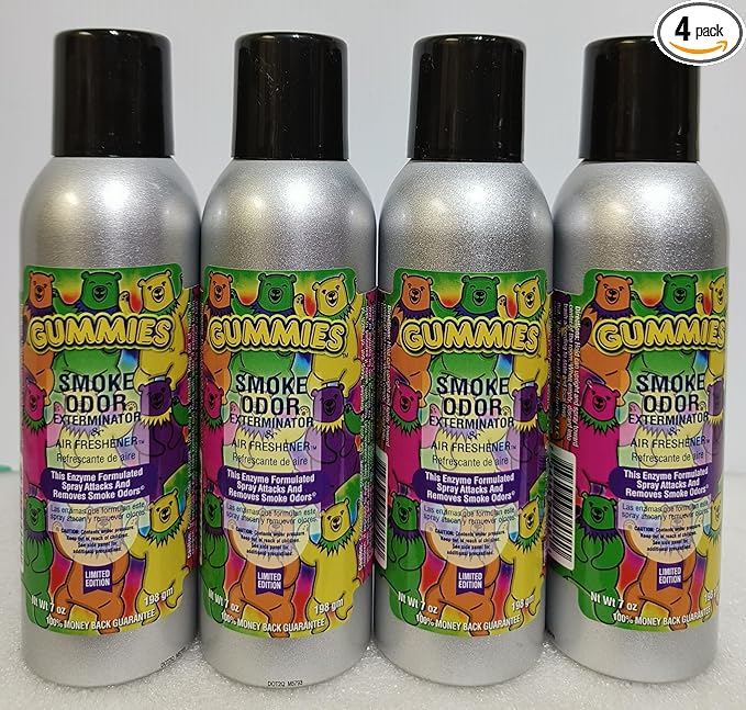 Smoke Odor Exterminator 198 gm/ 7 oz Large Spray Gummies 7oz Can 4 Pack. Assorted