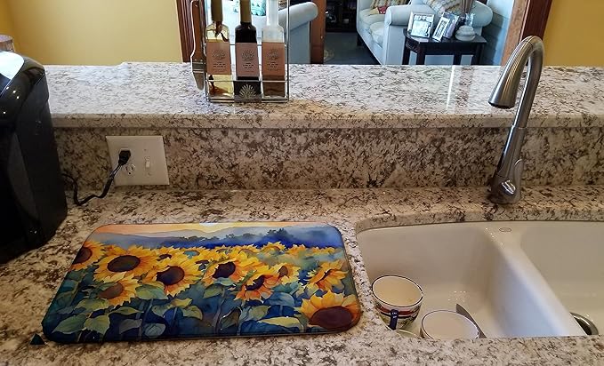 Caroline's Treasures DAC1614DDM Sunflowers in Watercolor Dish Drying Mat Absorbent Dish Drying Mat Pad for Kitchen Counter Dish Drainer Mat for Countertop 14 x 21 Multicolor
