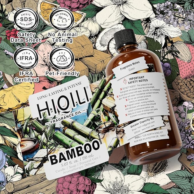HIQILI Bamboo Fragrance Oil for Scent Diffuser Idea for Candle &amp Soap Making DIY Room Air Fresheners New Car Scent - 5.07 Fl Oz