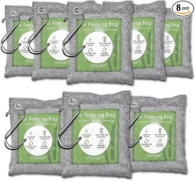8 Pack Bamboo Charcoal Air Purifying Bag Activated Charcoal Bags Odor Absorber Moisture Absorber Natural Car Air Freshener Shoe Deodorizer Odor Eliminators For Home Pet Closet Car