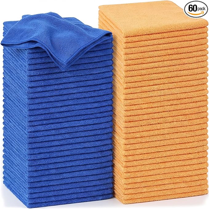 Nuenen 60 Pcs Microfiber Cleaning Cloths for Cars 16 x 16 Inch Ultra Absorbent Car Towels Drying Reusable Cleaning Supplies House Kitchen Window Microfiber Towel (YellowBlue)