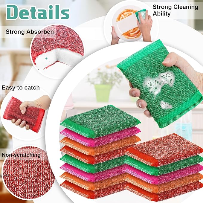 Thyle 24 Pack Steel Scrub Sponges for Dishes Non Scratch Scouring Sponge Multi Use Metal Scrubber Heavy Duty Dish Wash Kitchen Sponge for Pot Dish Washing Hard Surface Cleaning Tools (Vibrant Color)