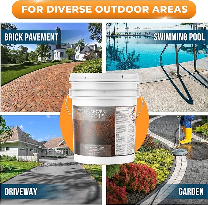 DeckGeneral Rust Remover 4015 All Surface Rust Stain Eliminator Concrete Cleaner Effective Oxidation Clean Up for Driveways Walkways Swimming Pools Brick Pavements and More (5 Gallon)