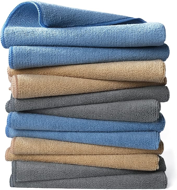 POLYTE Microfiber Cleaning Towel (16x16 12 Pack Professional BlueCamelGray)
