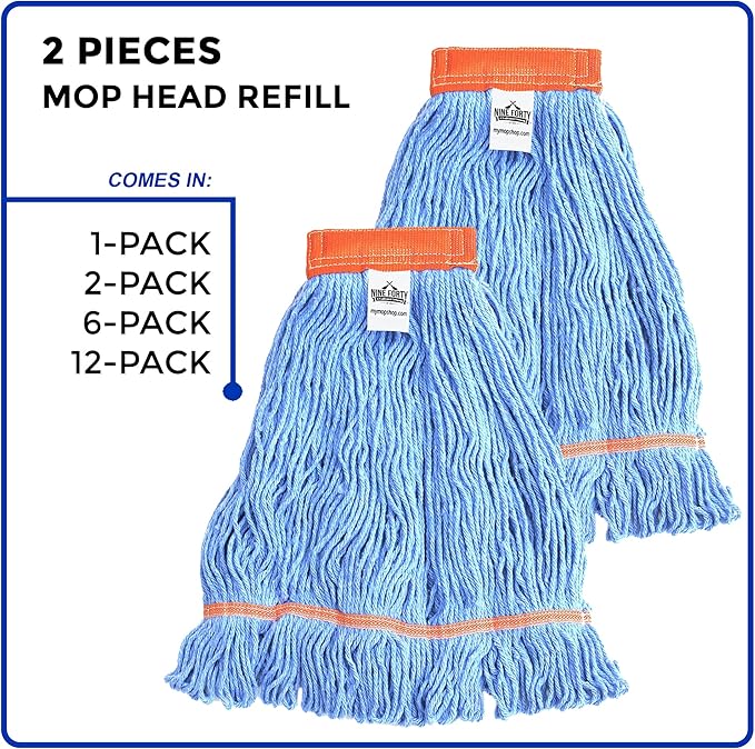 Nine Forty 6-Pack Industrial and Commercial-Grade Looped End Wet Mop Head Refill - Heavy Duty 20 Inch 4-Ply Premium Synthetic Yarn - for Optimal Absorption and Durability - Blue (6 Pack Large)