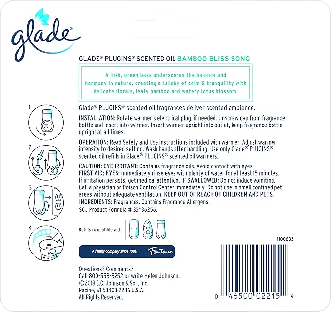 Glade PlugIns Scented Oil Air Freshener Refill - Limited Edition | Bamboo Bliss Song Scent - 3 Count Oil Refills Per Package (0.67 Ounce Each) - Pack of 2 Packages (Total - 4.02 Fl. Oz.)