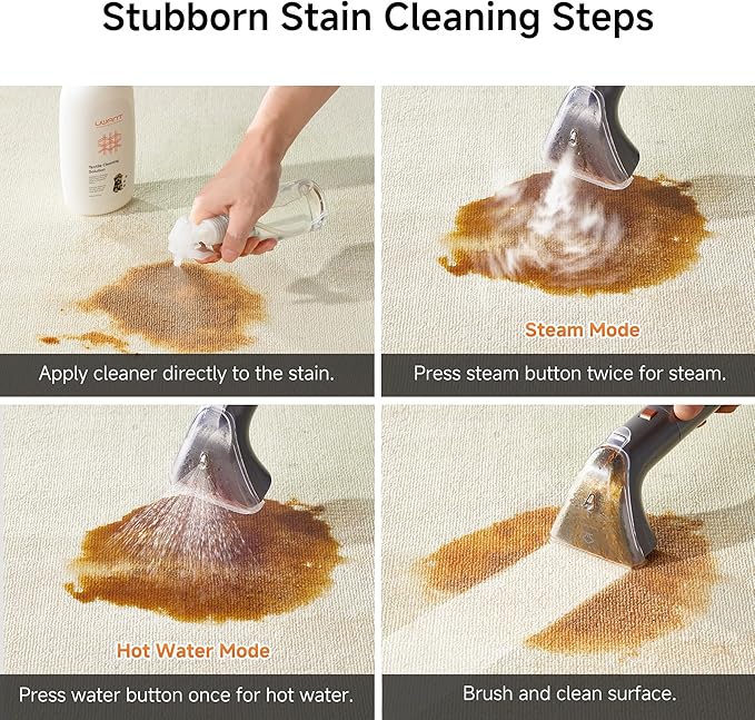 Uwant Portable Carpet Cleaner with Steam&amp Hot Water 18Kpa Upholstery Cleaner Machine for Pets with Cleaning Tools&amp Solution Carpet Steam Cleaner for CarsCouchFurniture