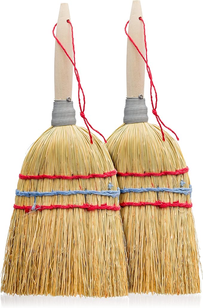 Redecker Hand Brush with Wooden Handle Rice Straw Untreated Beechwood Set of 2 10-Inches