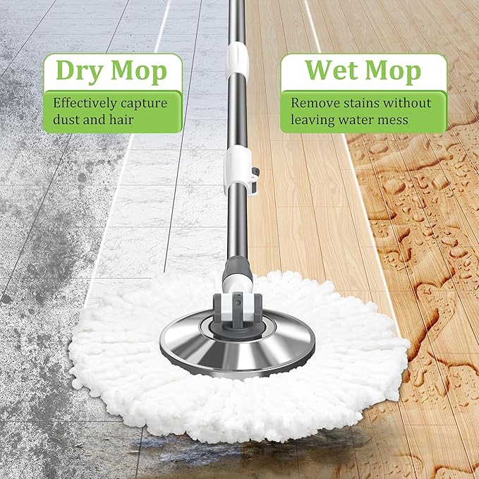 Spin Mop and Bucket Set with Wringer and 6 Extra Microfiber Heads 5-GAL Heavy-Duty Design for Hardwood Tile Laminate Home Cleaning Tools (White)