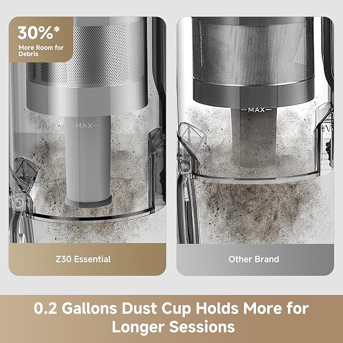 DREAME Cordless Stick Vacuum Cleaner Z30 Essential 210AW Suction with Big Dust Cup Up to 90 Mins 99.99% Filtration Efficiency HEPA H14 Filter Dust Reveal Technology Multi-Surface Vacuuming