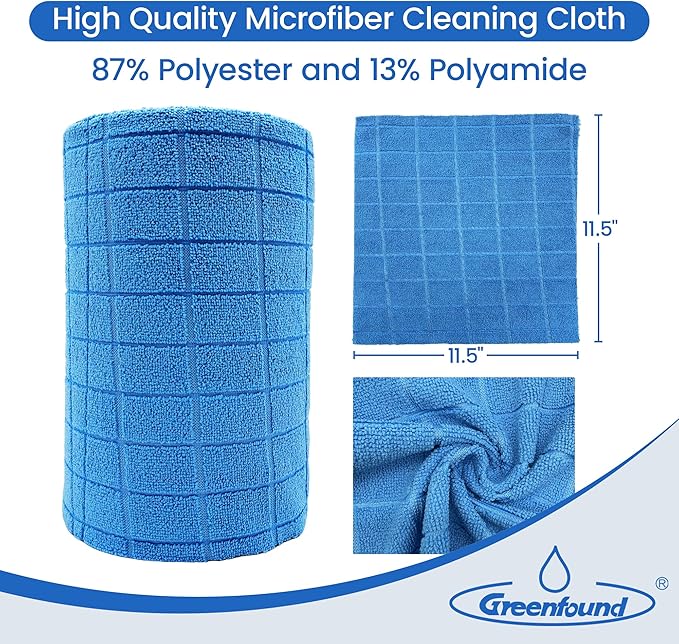 Greenfound Microfiber Cleaning Cloth Roll -80 PackTear Away Towels for CarReusable Paper Towels WashableSuper AbsorbentLint Free Cleaning Rags for HouseKitchenWindow-11.5×11.5(Check Blue)