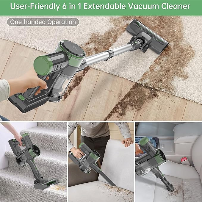Cordless Stick Vacuum Cleaner 45KPA Powerful Suction 50Mins Runtime Lightweight 6-in-1 Vacuum with LED Touch Screen Anti-Tangle for Pet Hair Hard Floor Carpet Home Car